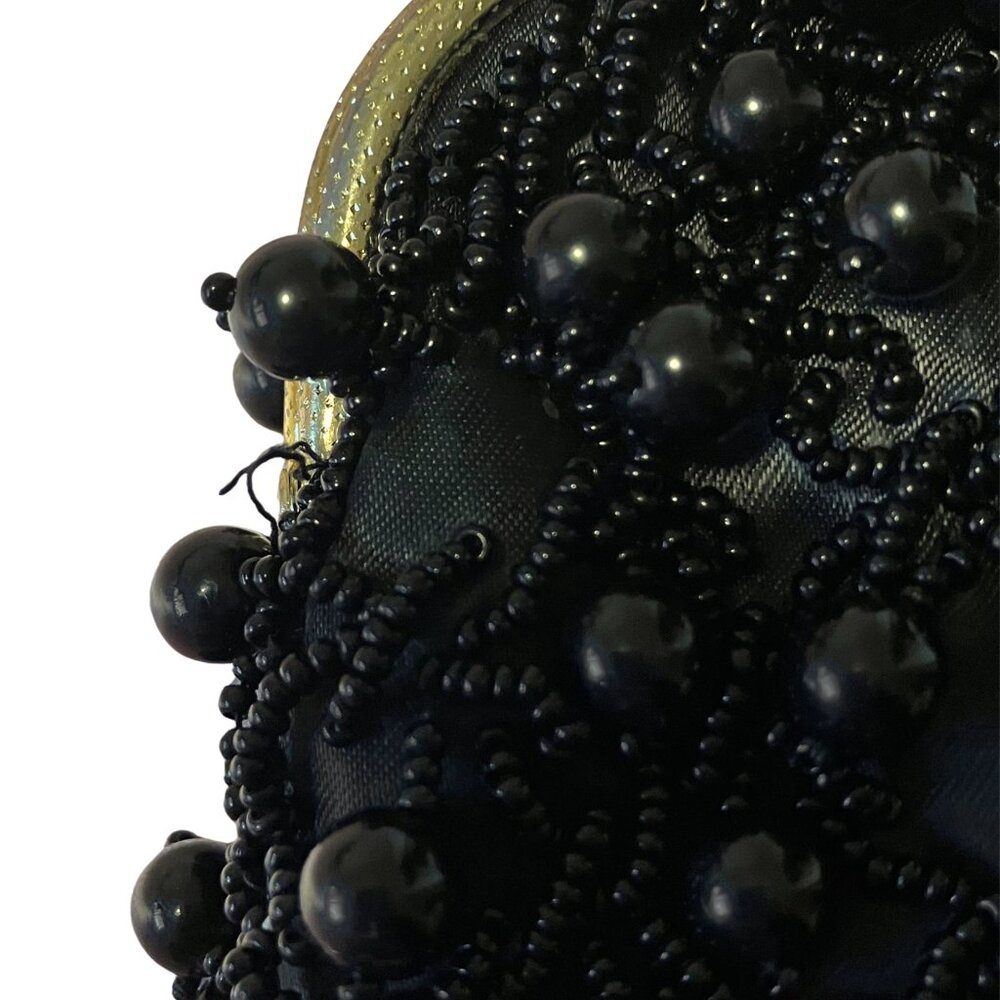 Vintage 60s Black Beaded Coin Purse Handmade Hong Kong Evening Bag Retro Mod MCM - Picture 7 of 7